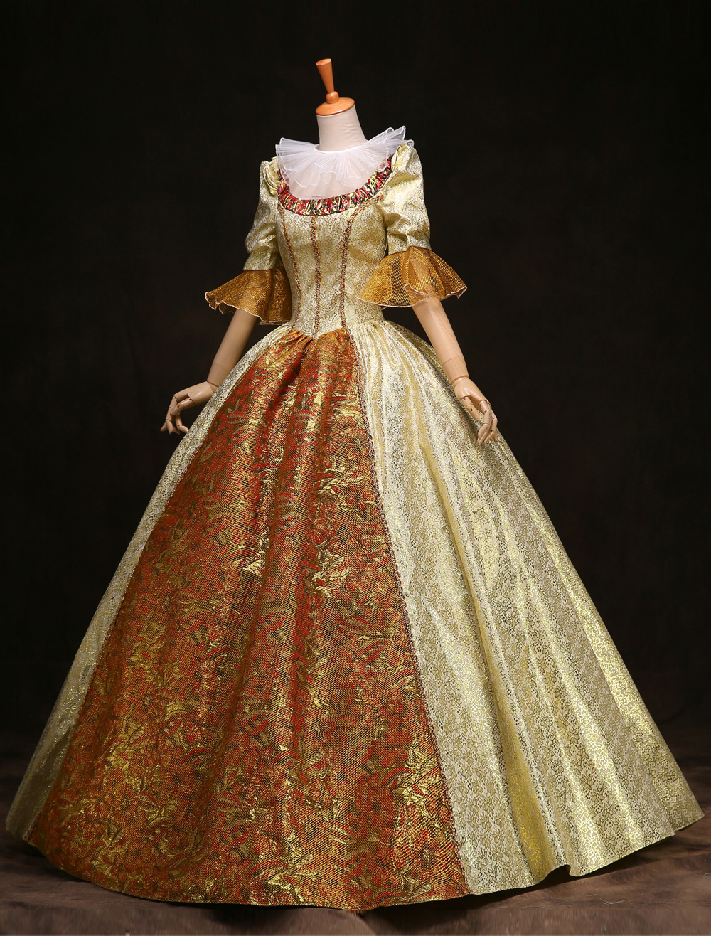 Victorian Rococo Dress Costume Women S Gold Ball Gown Half Sleeves Royal Dress Milanoo Com