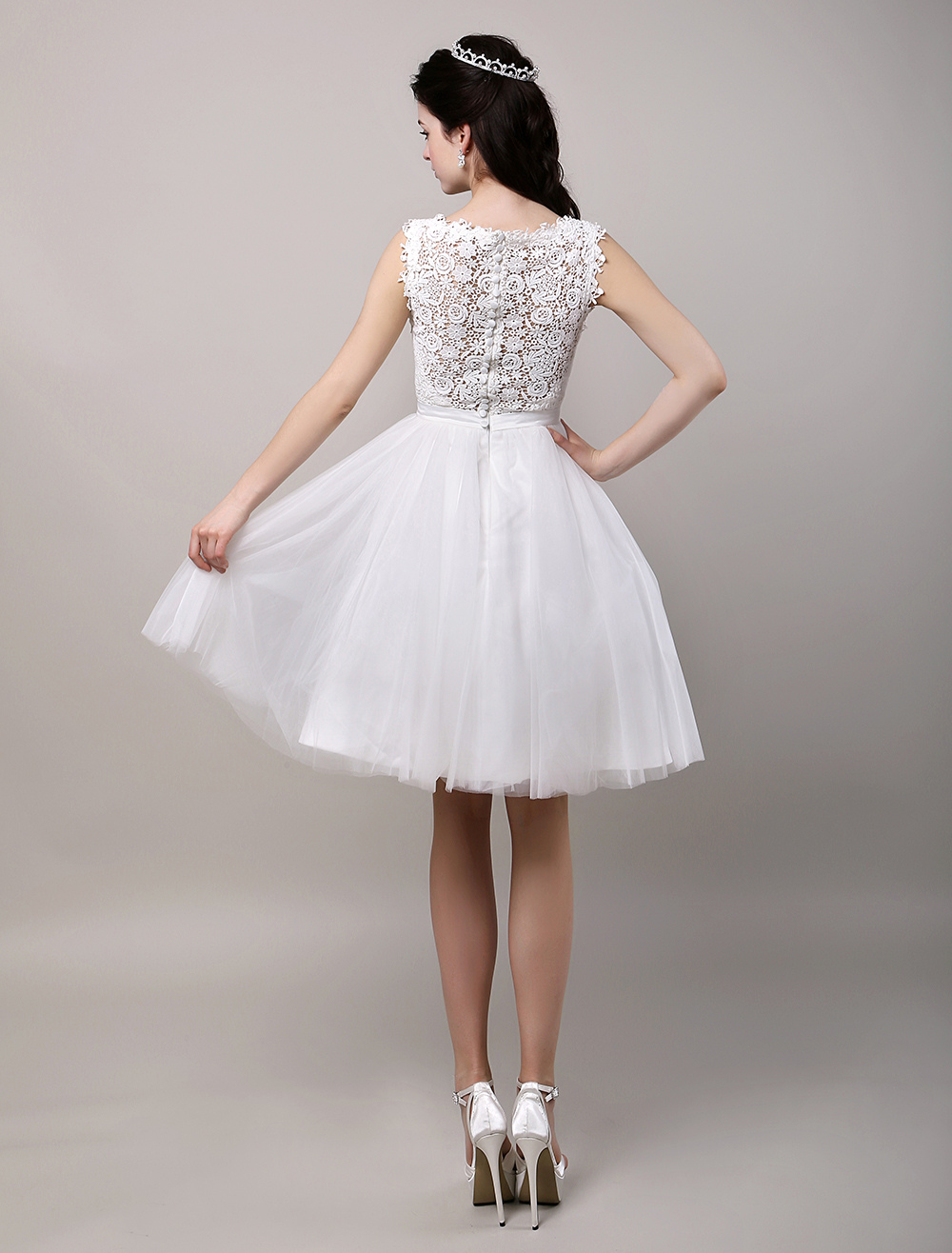 A-Line/Princess Knee-Length Lace Bodice Tulle Wedding Dress With ...