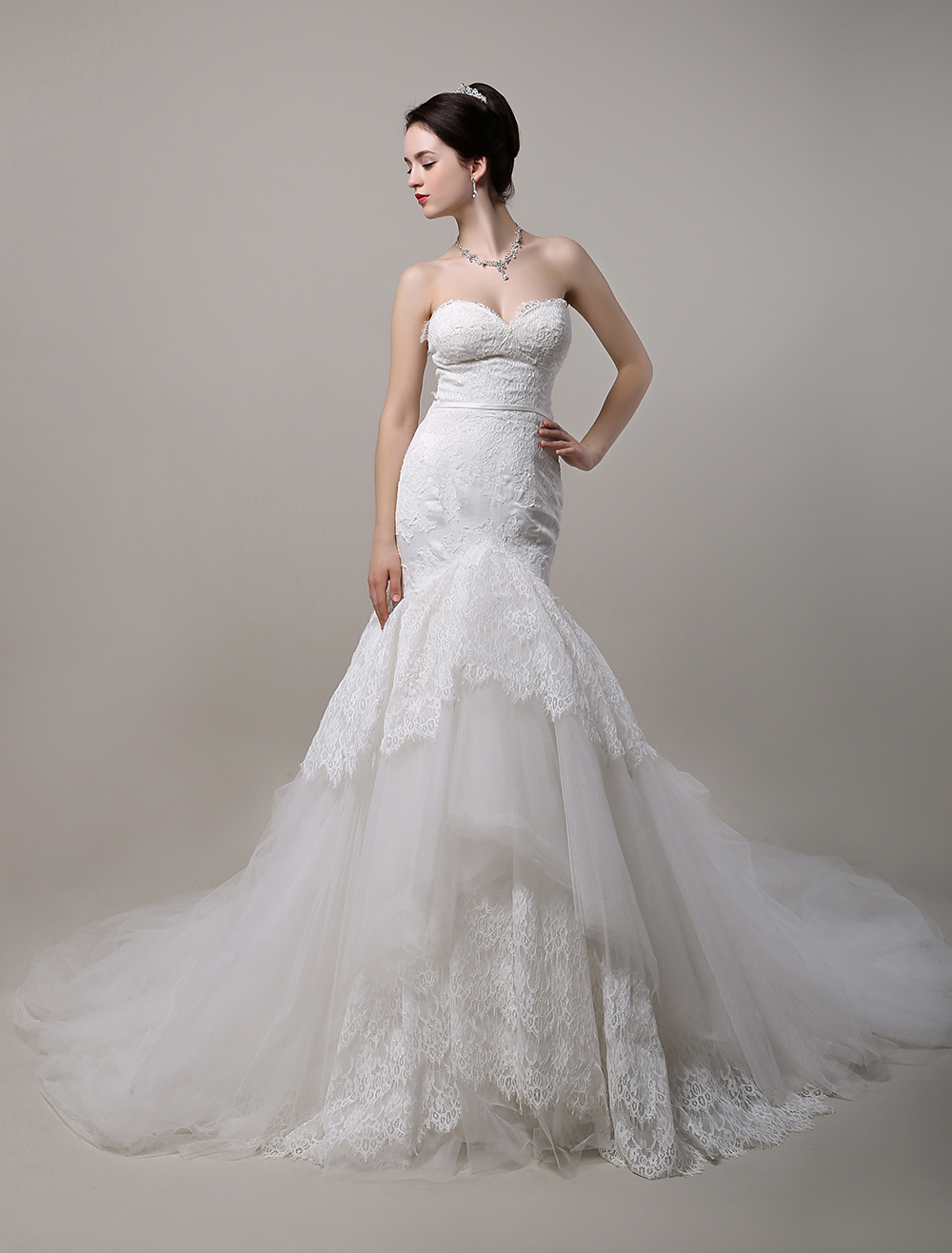 Mermaid Sweetheart Cathedral Train Lace Tulle Wedding Dress With Corset ...