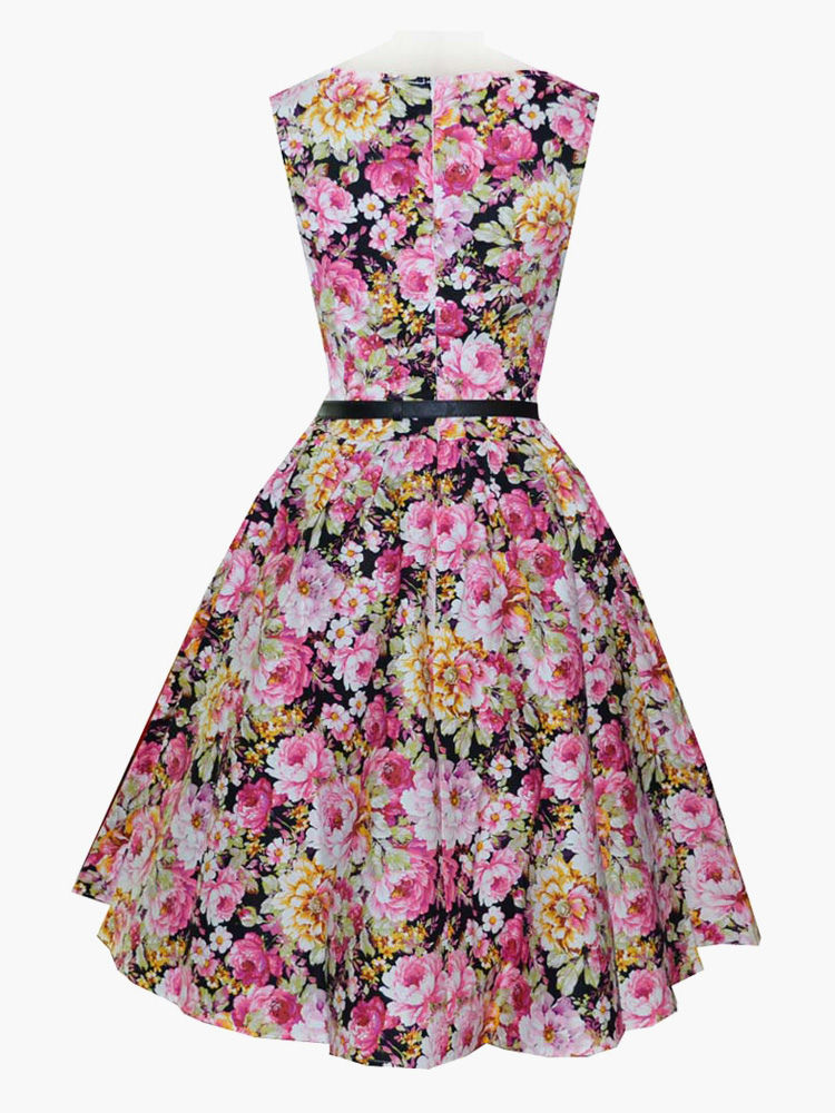 Scoop Neck Floral Printed Cotton Vintage Dress For Women - Milanoo.com