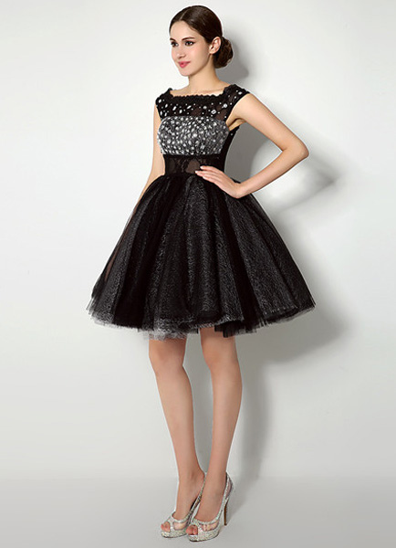 Black Tulle Off the Shoulder Dress with Spectacular Beading - Milanoo.com