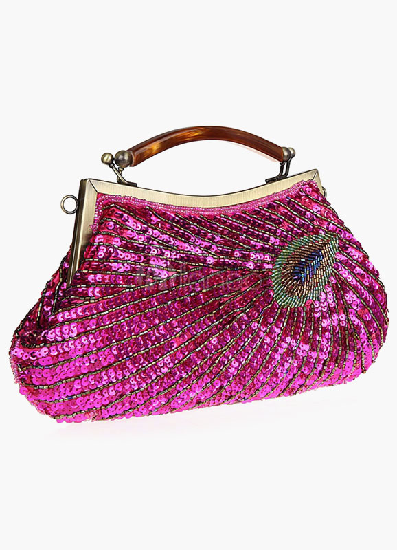 Peacock Feather Pattern Evening Bag With Sequins - Milanoo.com