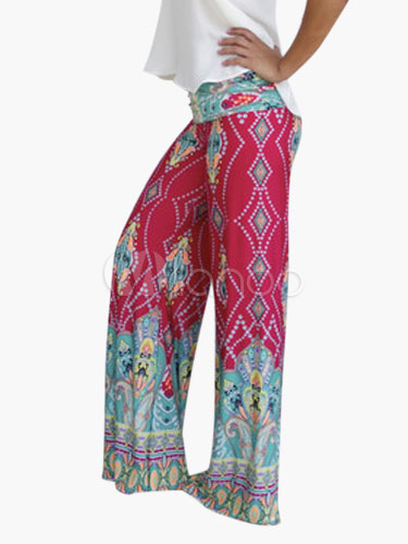 Elastic Waist Tribal Wide Leg Pants - Milanoo.com