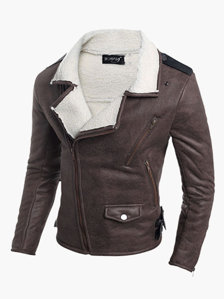 Zippers Decoration Stylish Man's Leather Jacket - Milanoo.com