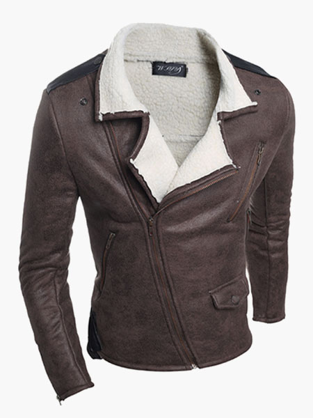 Zippers Decoration Stylish Man's Leather Jacket - Milanoo.com
