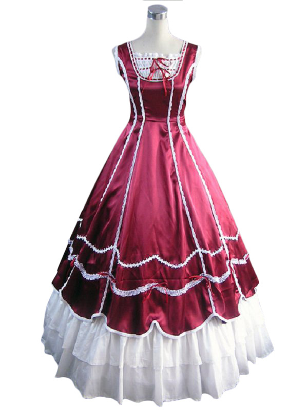 Costumes Costumes | Rococo Red Sleeveless Layered Ruffles Dress Costume - TB05106