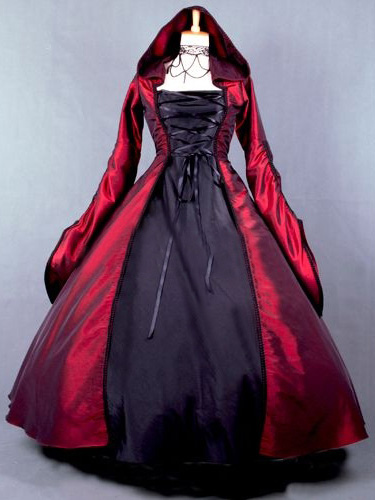 Womens Gothic Victorian Witch Vampire Dress Medieval Renaissance Halloween Cosplay Hooded 4866