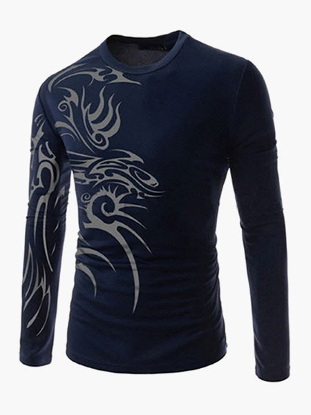 Crewneck Long Sleeves Cotton Smart Men's Tee Shirt - Milanoo.com