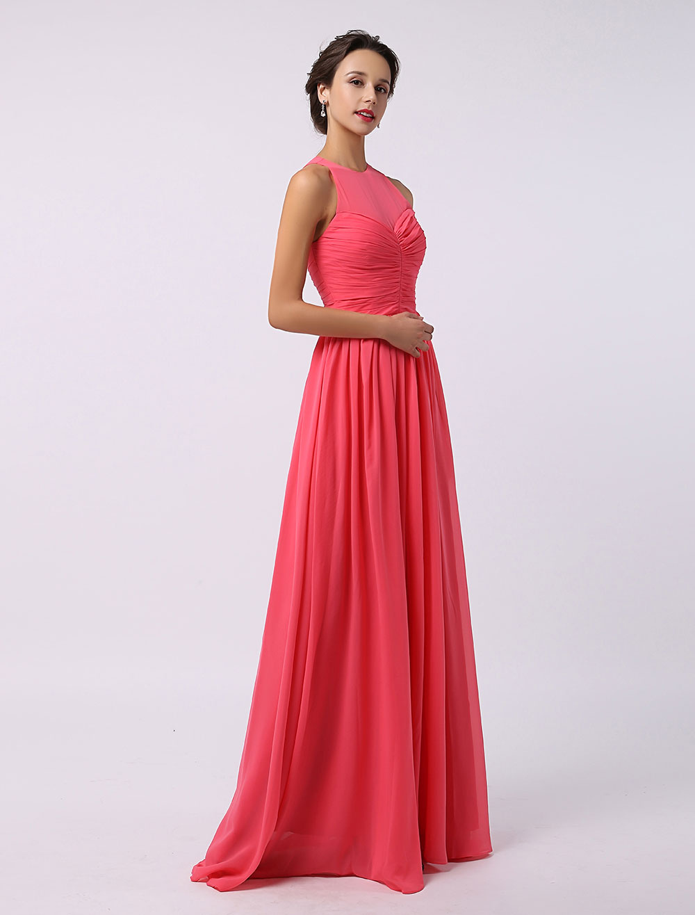 A Line Illusion Neckline Floor Length Chiffon Bridesmaid Dress Milanoo 9881