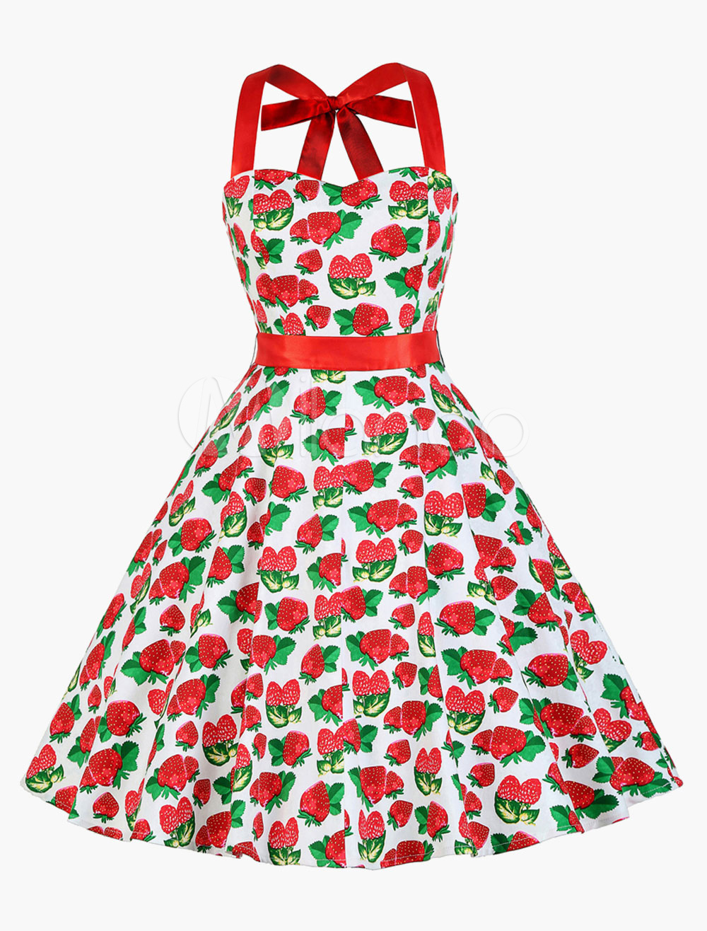 Cute Vintage Rockabilly Party Dress With Strawberry Print - Milanoo.com