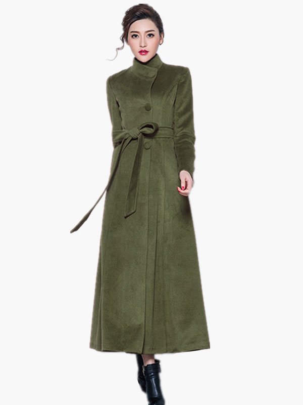 Women's Clothing Outerwear | Wool Blend Maxi Belted Coat - OM33698