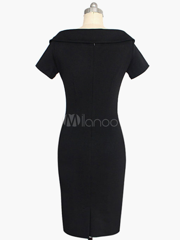 Black Off-The-Shoulder Slim Fit Vintage Dress - Milanoo.com