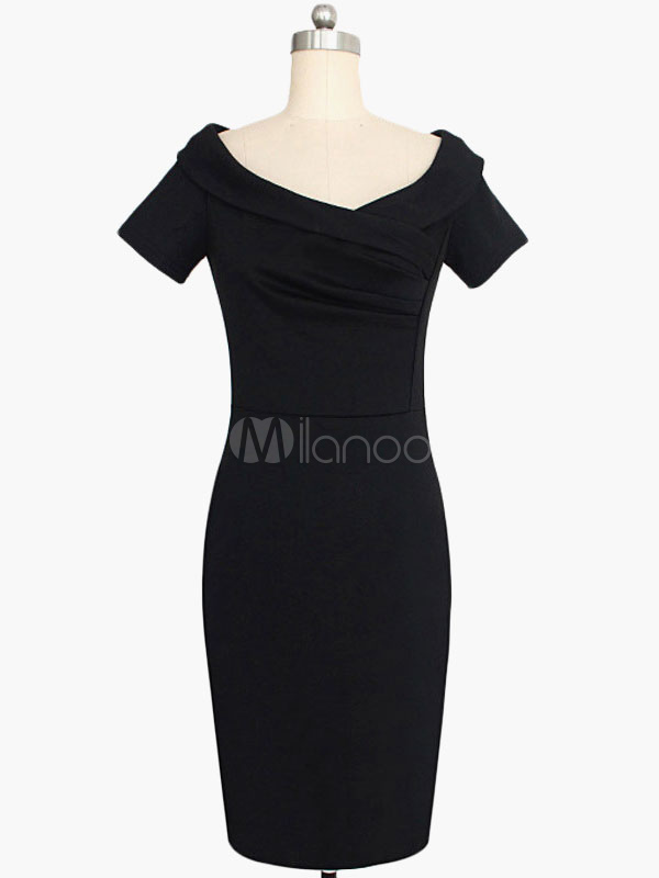 Black Off-The-Shoulder Slim Fit Vintage Dress - Milanoo.com