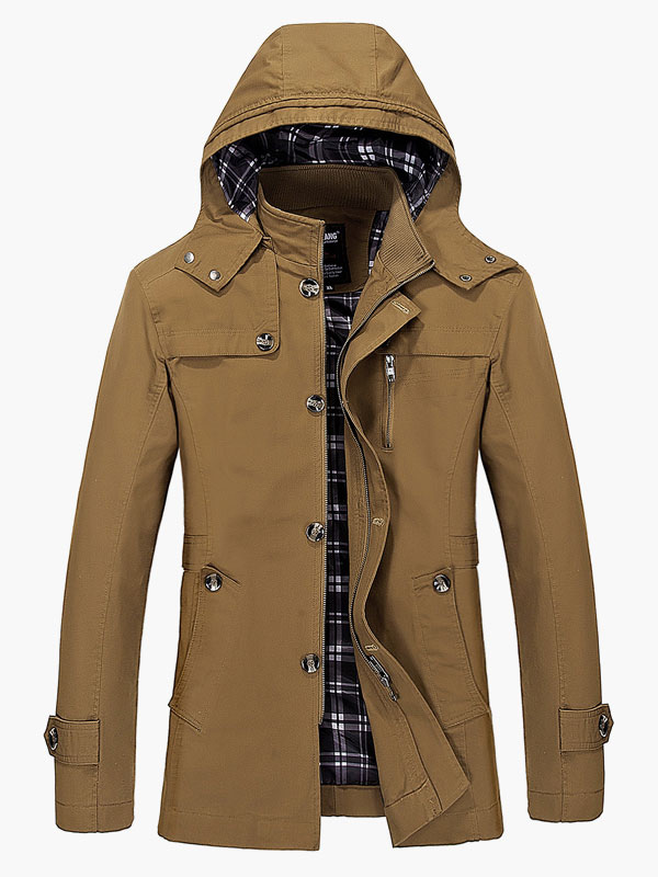 Khaki Hooded Men's Coat - Milanoo.com