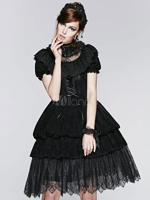 Gothic Black Lace Nylon Lolita Dress - Milanoo.com