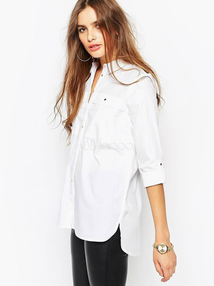 Comfortable Button Down Neck Polyester Women's Blouse - Milanoo.com