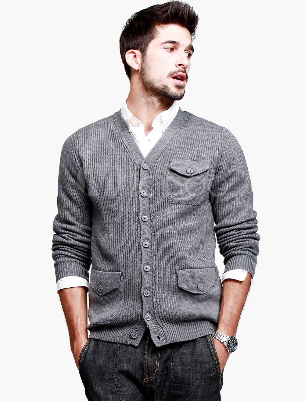  Cardigan  mode  homme  casual coton gris Milanoo com