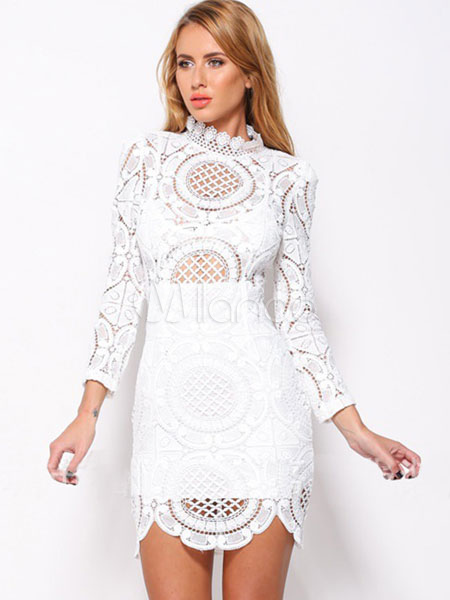 Sexy Lace Hollow Out Hook Flower Woman's Mini Dress - Milanoo.com