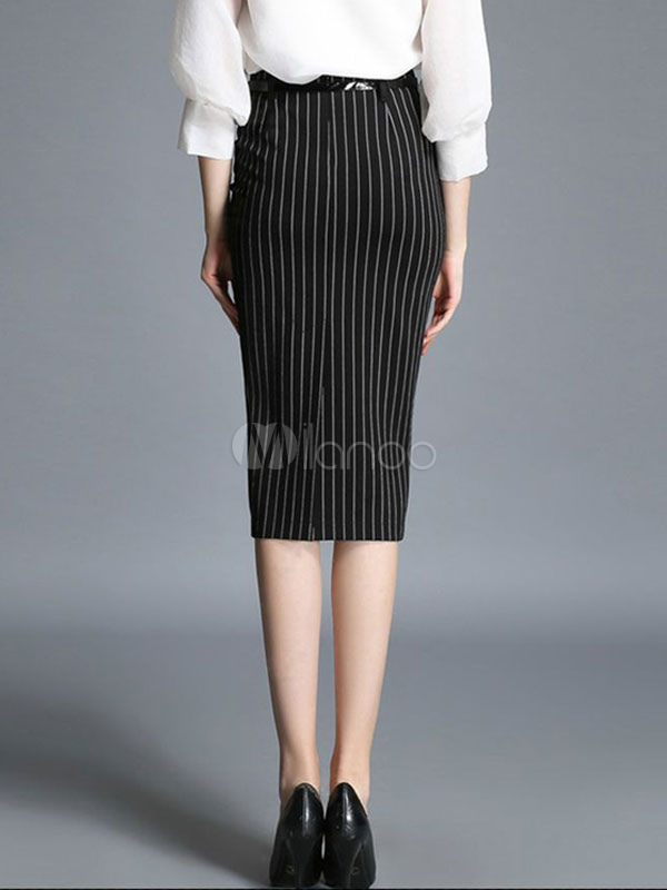 Black Pencil Skirt For Business Woman With Stripes - Milanoo.com