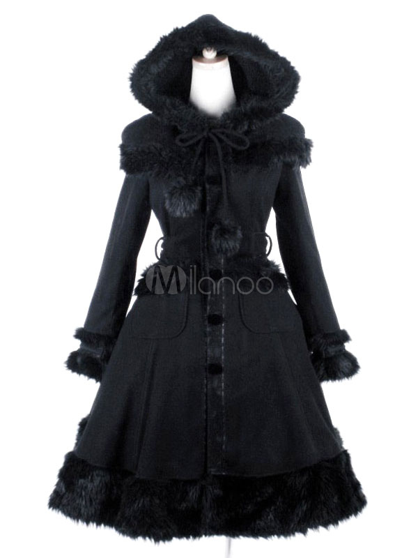 Gothic Faux Fur Dreamy Fairy Nobiliary Polyester Hooded Lolita Coat ...