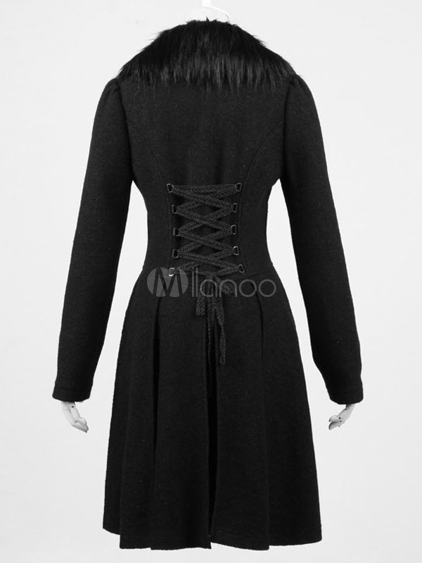 Gothic Detachable Fur Collar Slim Fit Wool Blend Lolita Coat - Milanoo.com