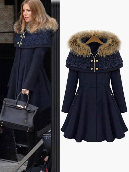 Manteau Cape Femme Long Hiver Col Montant avec Capuche Fausse