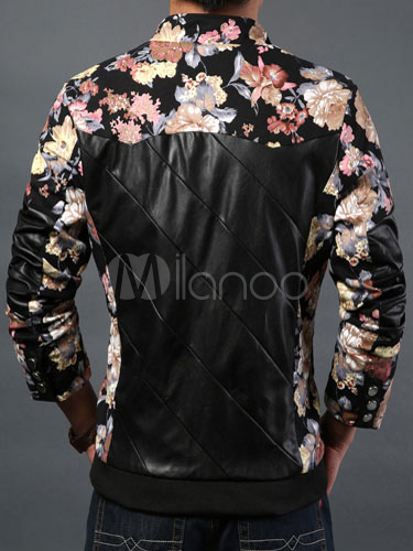 floral print leather jacket