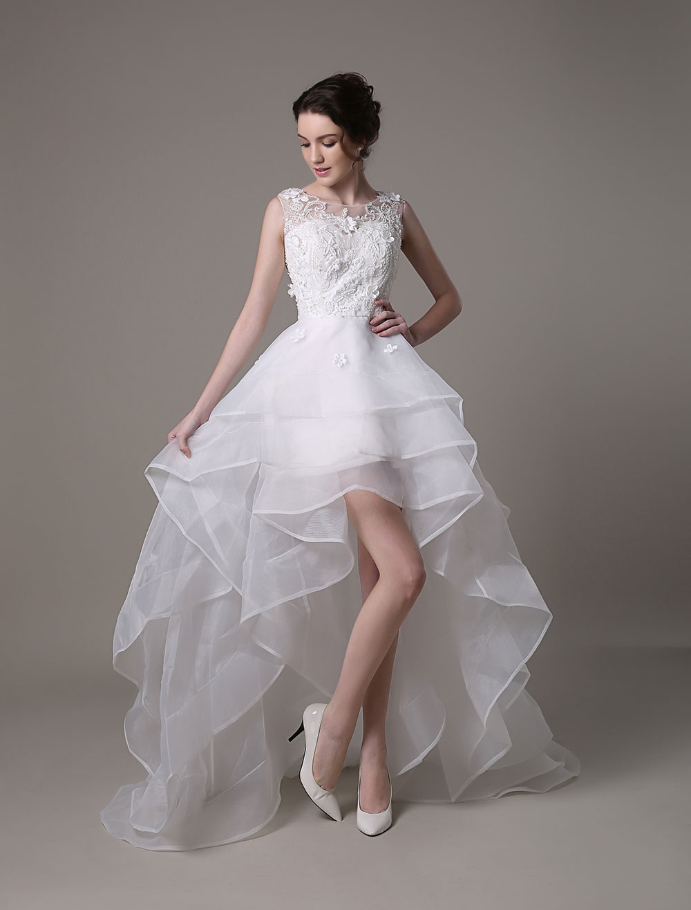 Asymmetrical Organza Wedding Dress High Low A-Line With Lace Beading ...