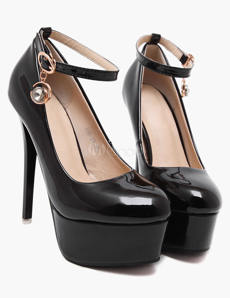 Black Patent Pu Platform Pumps For Woman 6449