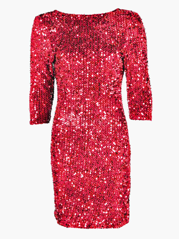 Red Sequins Backless Rayon Club Dress for Women - Milanoo.com