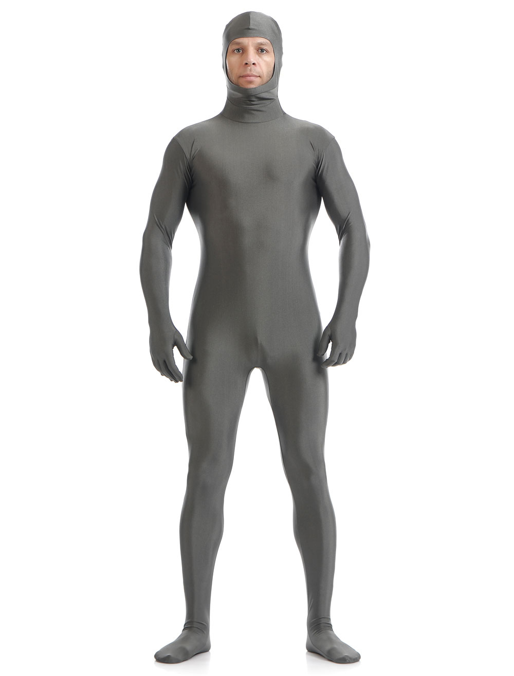Classic Gray Zentai Suit Halloween Lycra Spandex Bodysuit With Face Opened Costume Cosplay