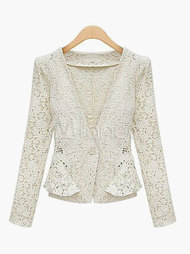Ecru White Cotton Lace Blazer For Women - Milanoo.com