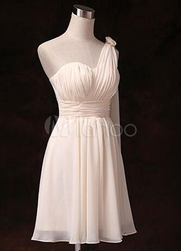 Short Bridesmaid Dress One Shoulder Ruched Waist Sweetheart Chiffon ...