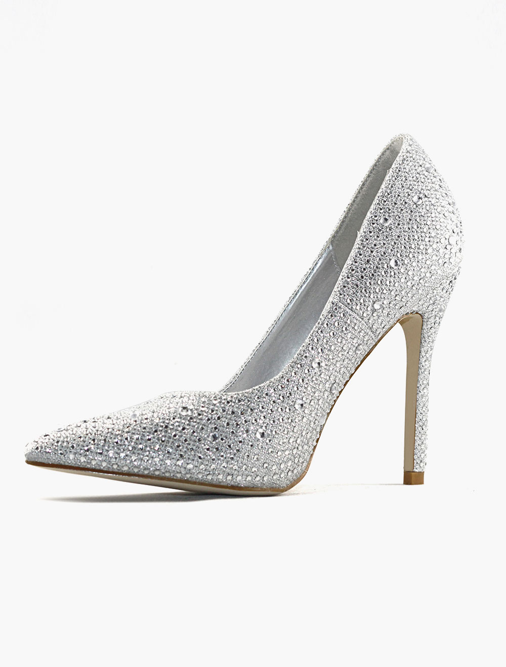 Silver Wedding Shoes High heel bridal pumps pointed rhinestone party ...