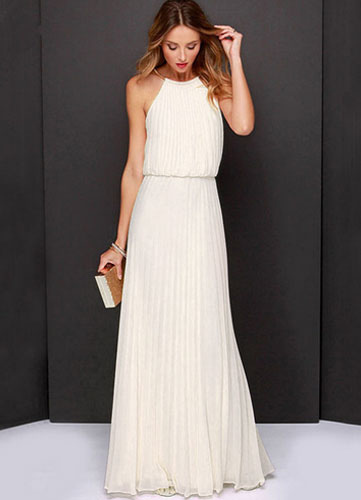 white pleated halter dress