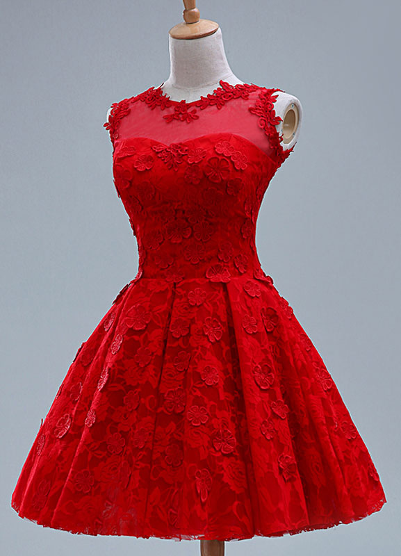 Mariage Robes de soirée pour mariage | Robe demoiselle d'honneur rouge en dentelle col roulé - TL06846