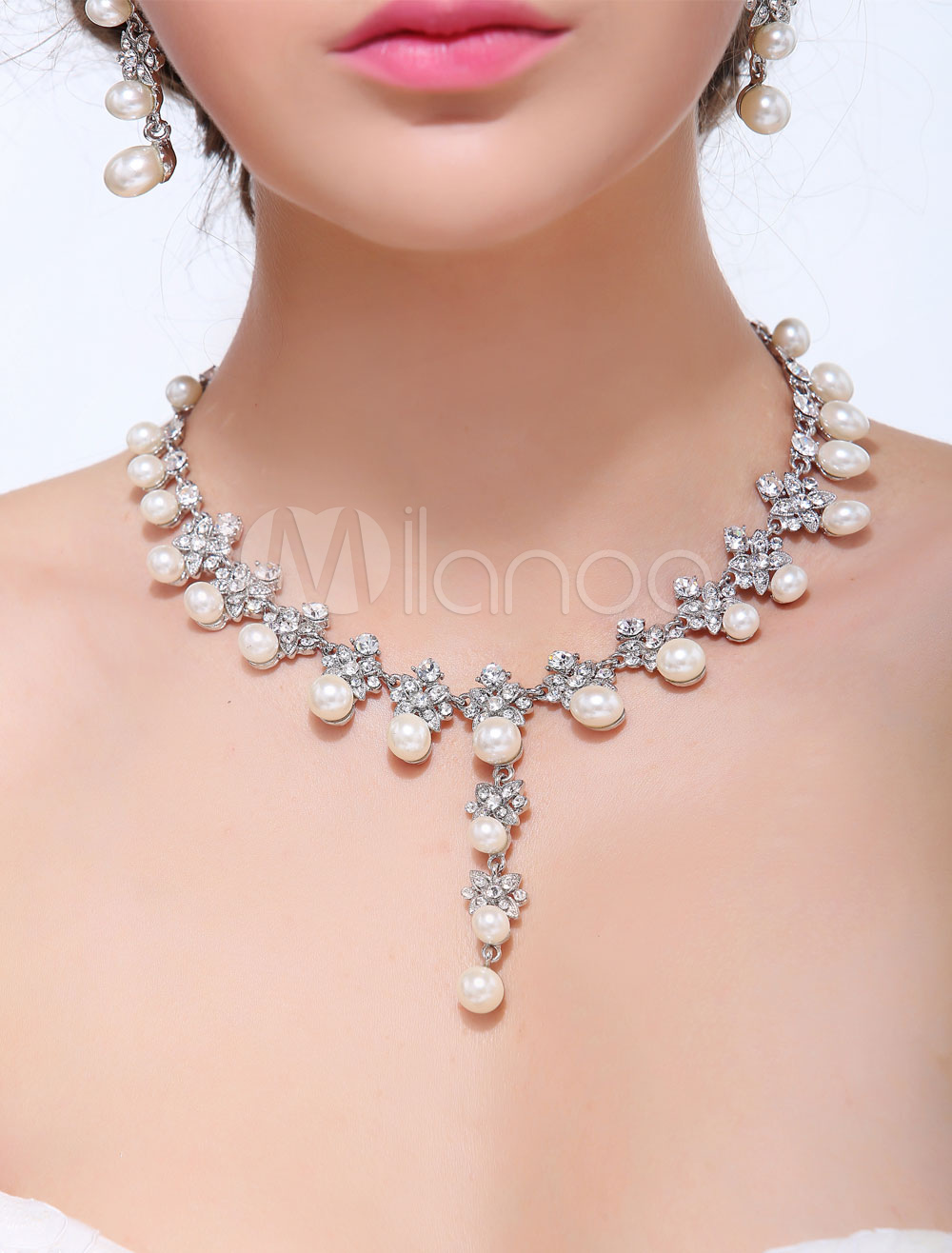 Silver 2Piece Pearl Alloy Wedding Jewelry Set