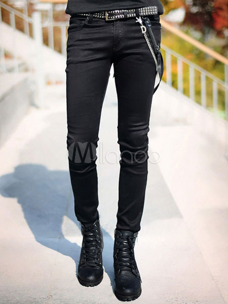Black Men Jean Skinny Leg Denim Jeans - Milanoo.com