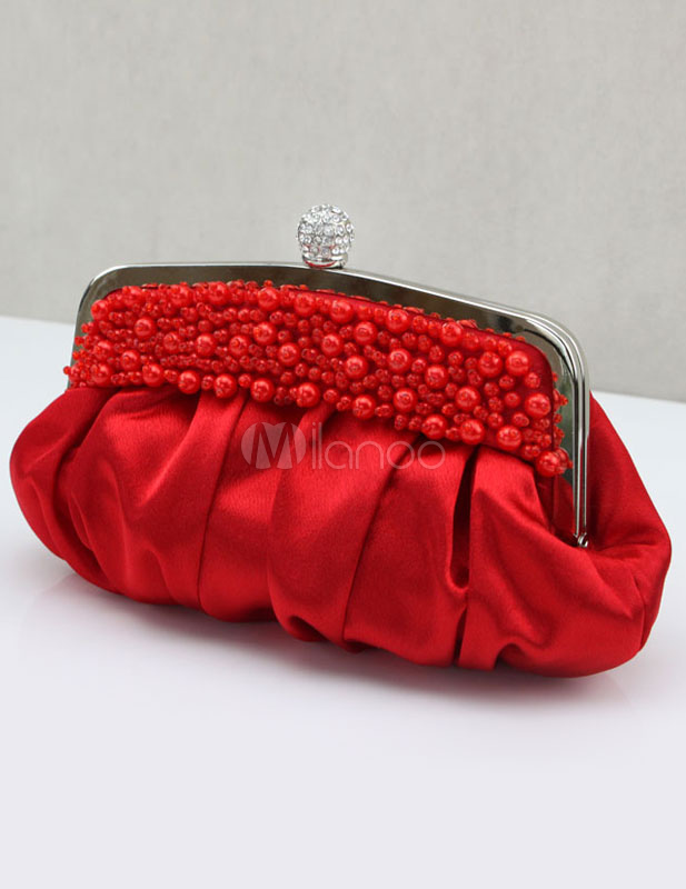 Silk Pearl Clutch in 4 Colors with Detacbable Chain