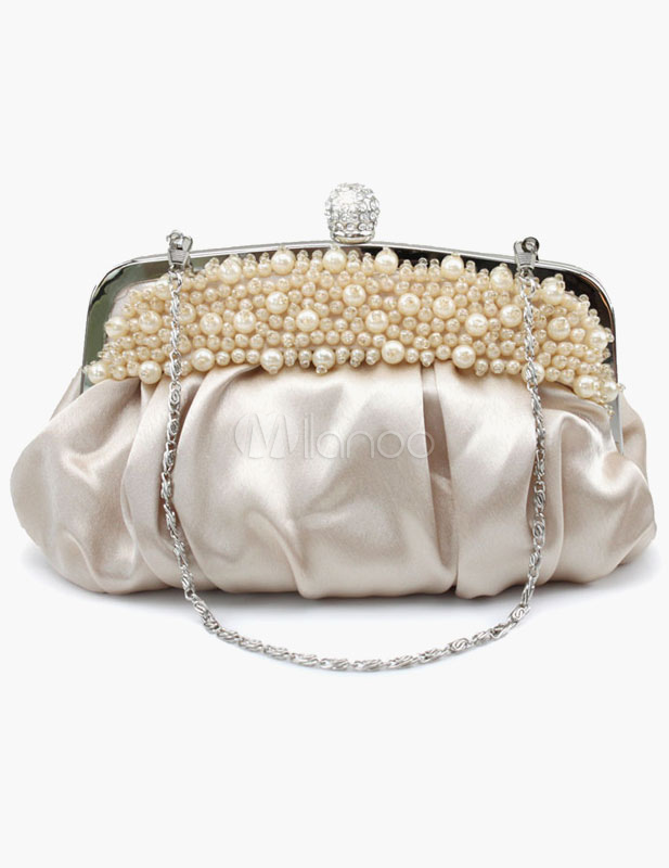 Silk Pearl Clutch in 4 Colors with Detacbable Chain - Milanoo.com