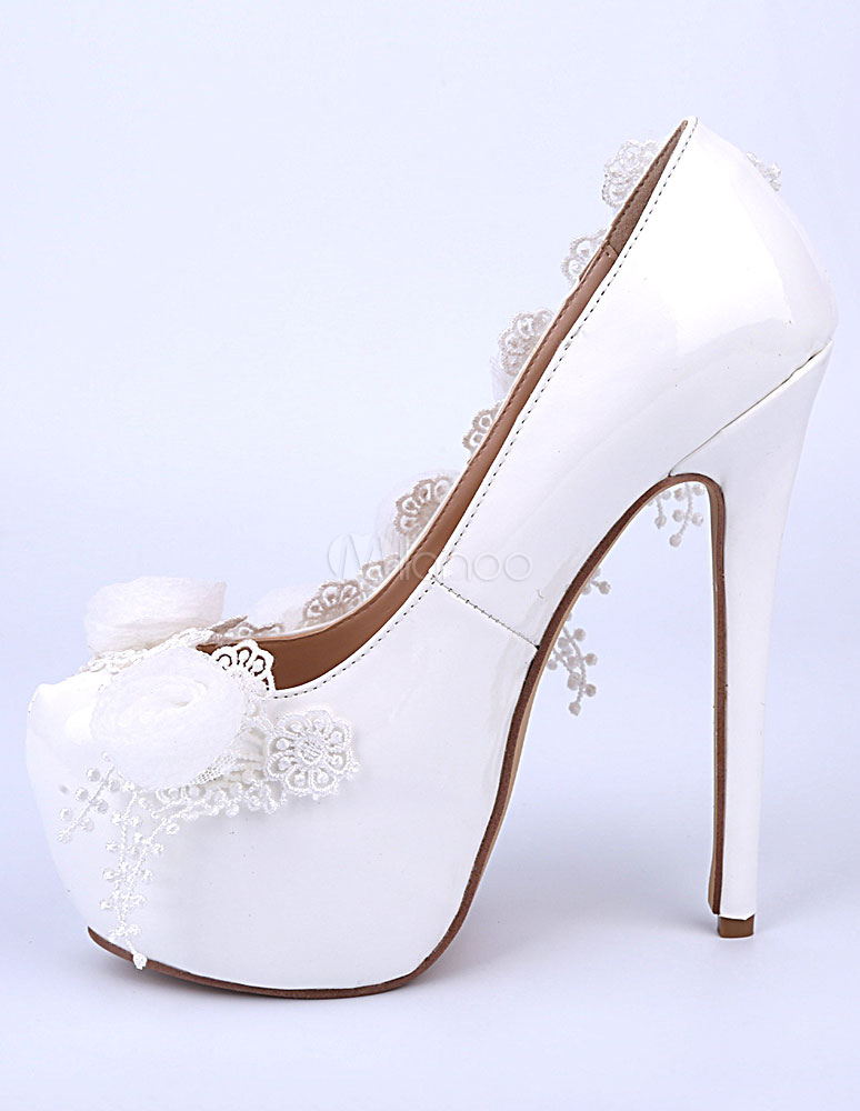 blanco flores cuero plataformas tacones altos zapatos de noche y de