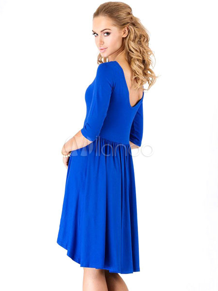 High Low Cotton Pleated Flared Dress for Women - Milanoo.com