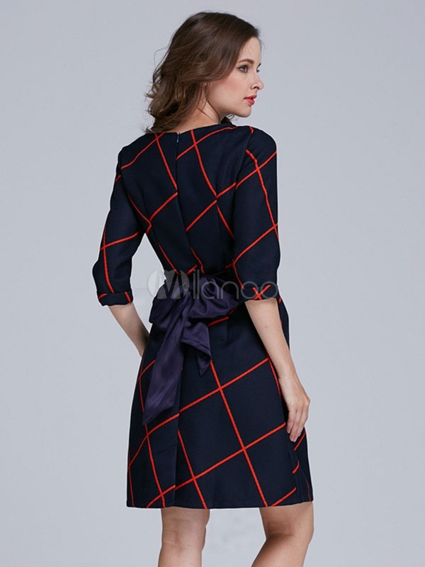 Royal Blue Plaid Cotton Blend Shift Dress for Women - Milanoo.com