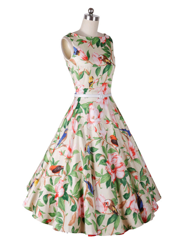 Multi Color Floral Chiffon Vintage Dress for Women - Milanoo.com