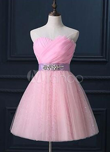 Strapless Sweetheart Corset Back Tulle Bridesmaid Dress - Milanoo.com