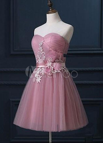 Tulle Lace Applique Strapless Sweetheart Corset Back Homecoming Dress ...