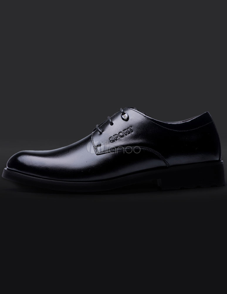Black Lace Up Cowhide Dress Shoes for Men