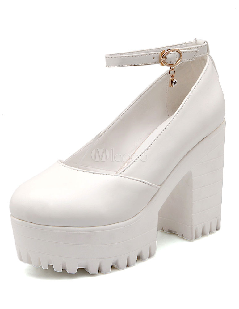 White PU Chunky Heel Sexy Heels For Women - Milanoo.com