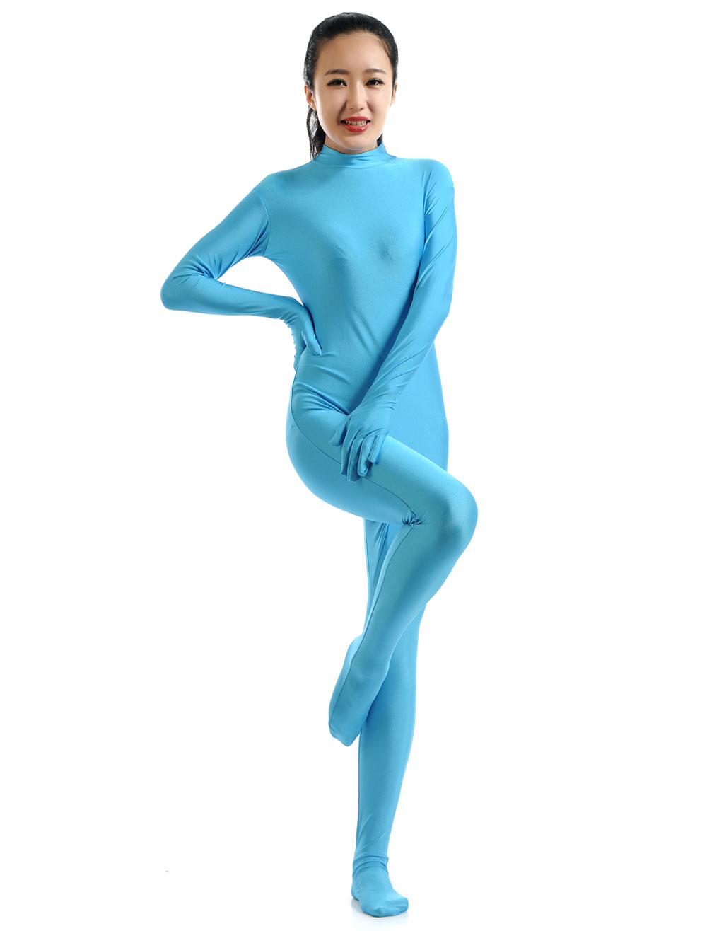 light blue spandex bodysuit