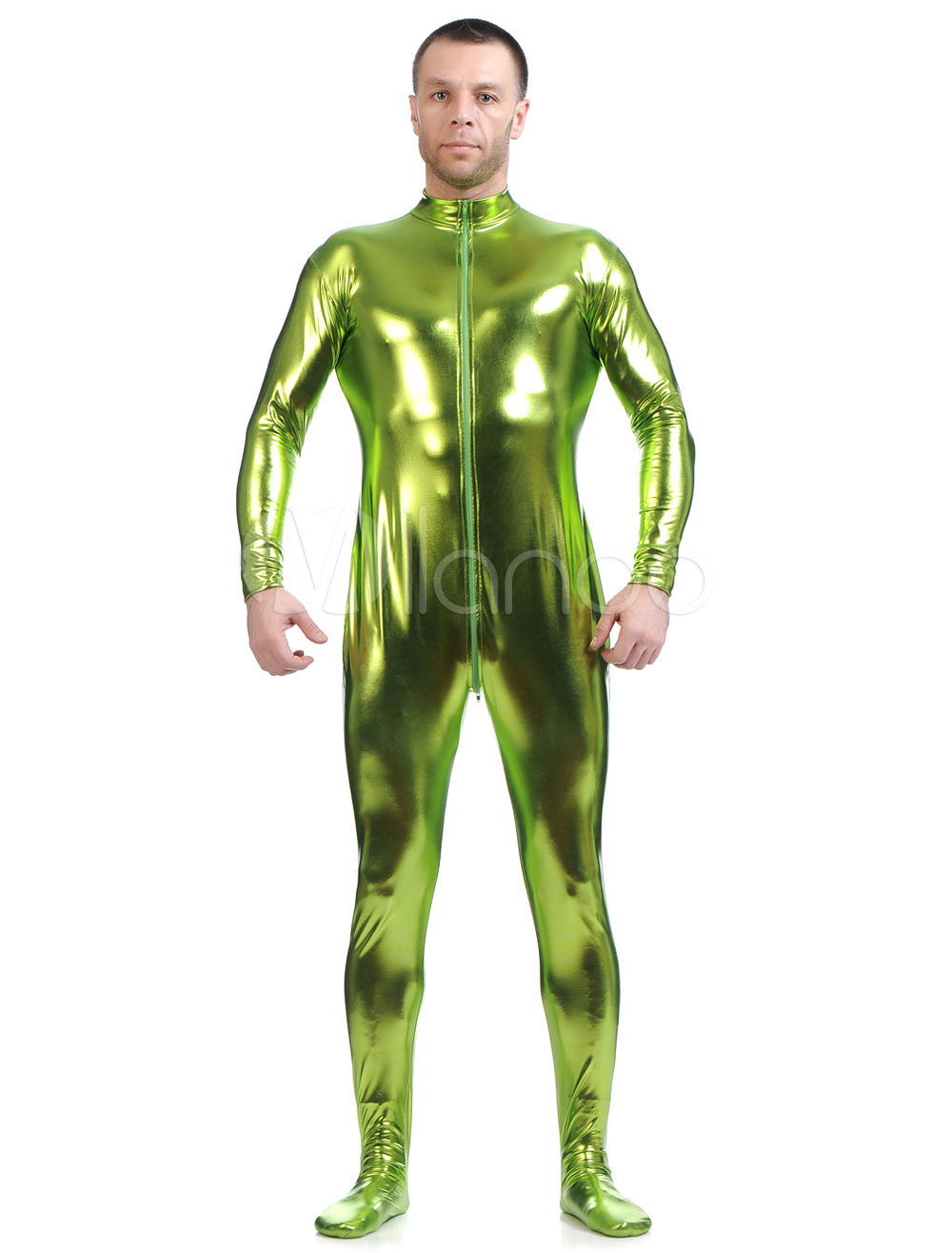 Grass Green Adults Bodysuit Shiny Metallic Catsuit for Men ...